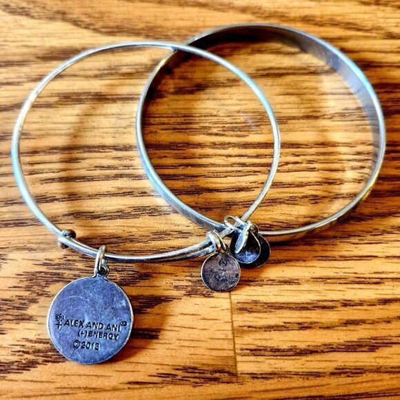 ALEX AND ANI Initial "J" Charm and Silver Bangle Bracelets (2) MINIMALIST - Picture 3 of 7